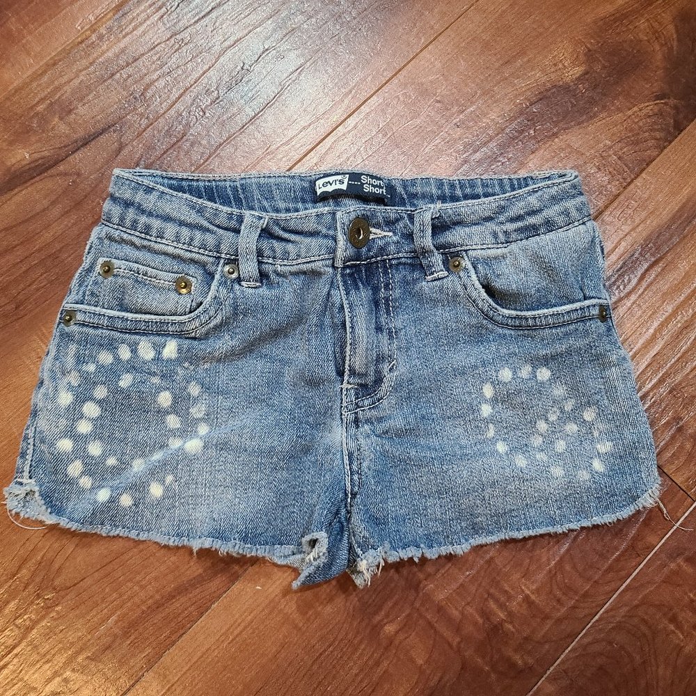 Levis Shorts Youth Girls 10 Regular Tie Dye Bleach Swirl Hippie Raw Hem Denim